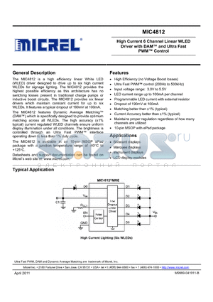 MIC4812_1104 datasheet - High Current 6 Channel Linear WLED Driver with DAM and Ultra Fast PWM Control