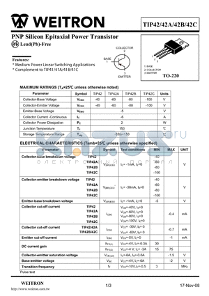 TIP42C datasheet - PNP Silicon Epitaxial Power Transistor