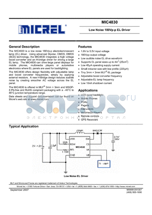 MIC4830YML datasheet - Low Noise 180Vp-p EL Driver