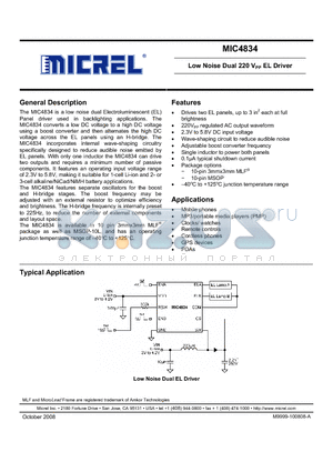 MIC4834YMM datasheet - Low Noise Dual 220 VPP EL Driver