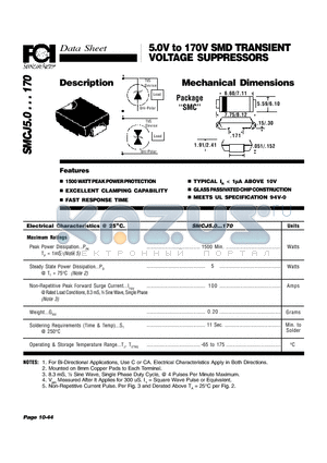 SMCJ10 datasheet - 5.0V to 170V SMD TRANSIENT VOLTAGE SUPPRESSORS