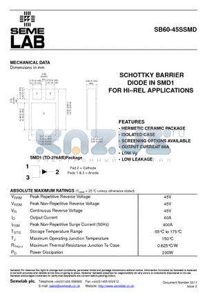 SB60-45SSMD datasheet - SCHOTTKY BARRIER