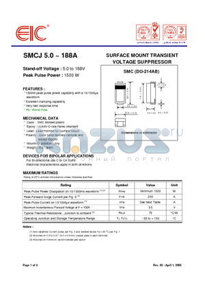 SMCJ10 datasheet - SURFACE MOUNT TRANSIENT VOLTAGE SUPPRESSOR