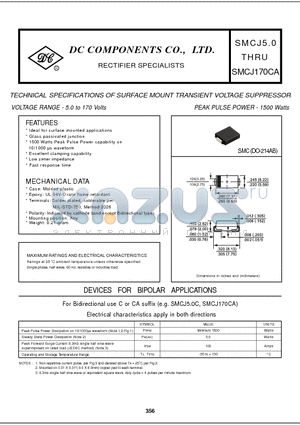 SMCJ100 datasheet - TECHNICAL SPECIFICATIONS OF SURFACE MOUNT TRANSIENT VOLTAGE SUPPRESSOR
