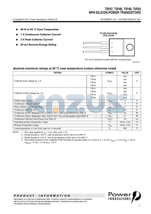 TIP49 datasheet - NPN SILICON POWER TRANSISTORS