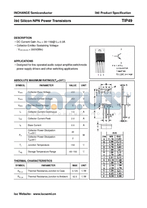 TIP49 datasheet - isc Silicon NPN Power Transistors