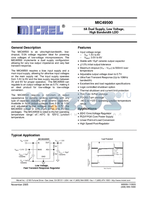 MIC49500-0.9WR datasheet - 5A Dual Supply, Low Voltage, High Bandwidth LDO