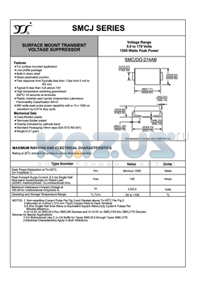 SMCJ100 datasheet - SURFACE MOUNT TRANSIERT VOLTAGE SUPPRESSOR