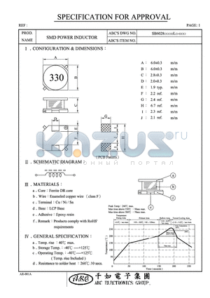 SB6028200ML datasheet - SMD POWER INDUCTOR