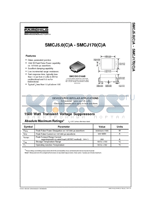 SMCJ100A datasheet - 1500 Watt Transient Voltage Suppressors