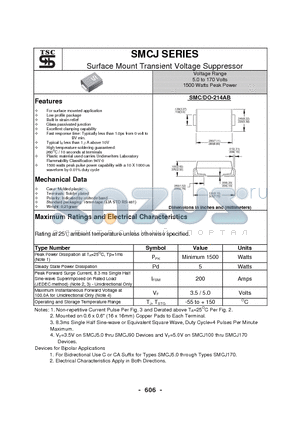 SMCJ100A datasheet - Surface Mount Transient Voltage Suppressor