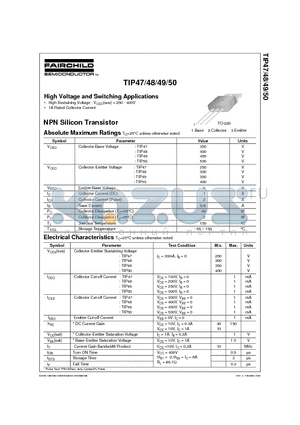 TIP50 datasheet - High Voltage and Switching Applications