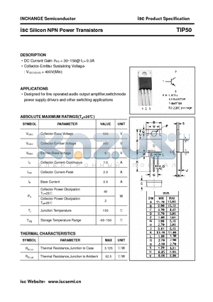TIP50 datasheet - isc Silicon NPN Power Transistors