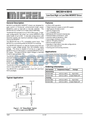 MIC5014BM datasheet - Low-Cost High- or Low-Side MOSFET Driver