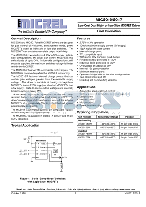 MIC5016BWM datasheet - Low-Cost Dual High- or Low-Side MOSFET Driver