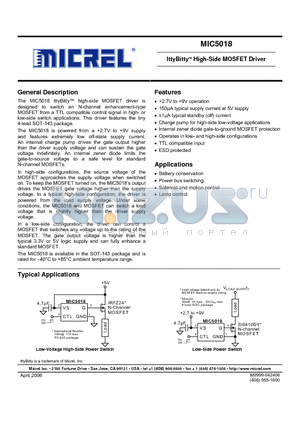 MIC5018BM4 datasheet - IttyBitty High-Side MOSFET Driver