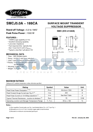 SMCJ10A datasheet - SURFACE MOUNT TRANSIENT VOLTAGE SUPPRESSOR