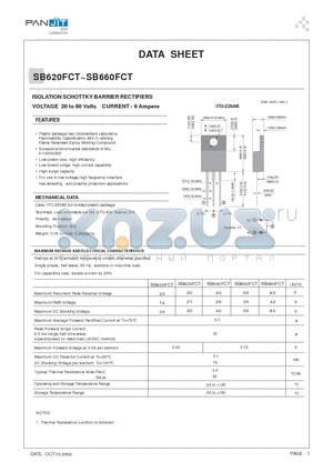 SB630FCT datasheet - ISOLATION SCHOTTKY BARRIER RECTIFIERS(VOLTAGE 20 to 60 Volts CURRENT - 6 Ampere)