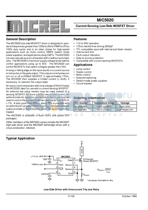 MIC5020BM datasheet - Current-Sensing Low-Side MOSFET Driver