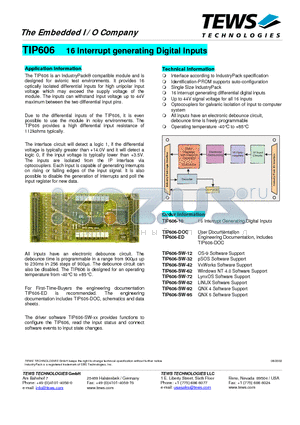 TIP606-SW-12 datasheet - 16 Interrupt Generating Digital Inputs