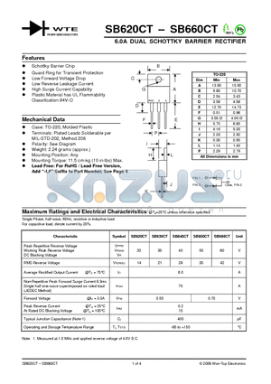 SB640CT datasheet - 6.0A DUAL SCHOTTKY BARRIER RECTIFIER