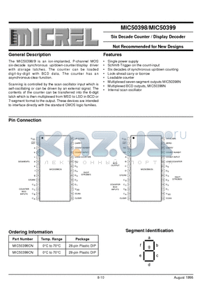 MIC50398CN datasheet - Six Decade Counter / Display Decoder