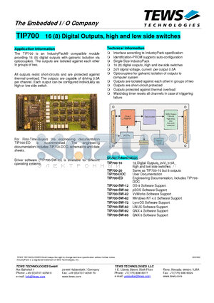 TIP700-SW-92 datasheet - 16 (8) Digital Outputs, high and low side switches