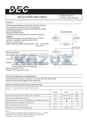 SMCJ11 datasheet - POWER 1500Watts VOLTAGE 5.0 to 188 Volts