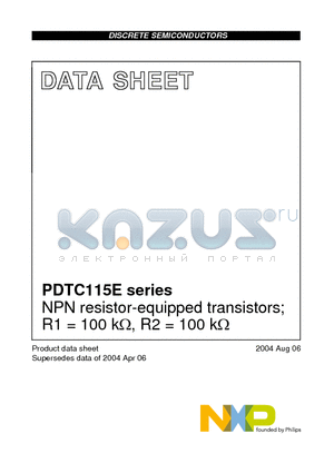 PDTC115E datasheet - NPN resistor-equipped transistors; R1 = 100 kY, R2 = 100 kY