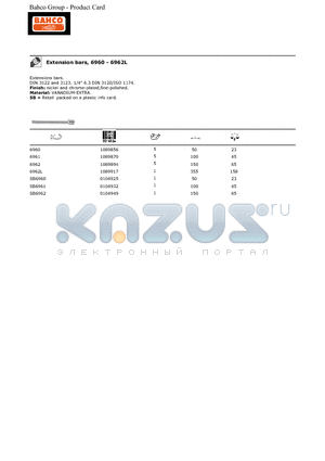 SB6961 datasheet - Extensions bars, DIN 3122 and 3123. 1/4