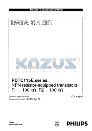 PDTC115ET datasheet - NPN resistor-equipped transistors; R1 = 100 kW, R2 = 100 kW