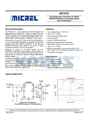 MIC5162_10 datasheet - Dual Regulator Controller for DDR3 GDDR3/4/5 Memory and High-Speed Bus Termination