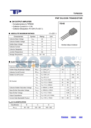 TIP8550 datasheet - PNP SILICON TRANSISTOR