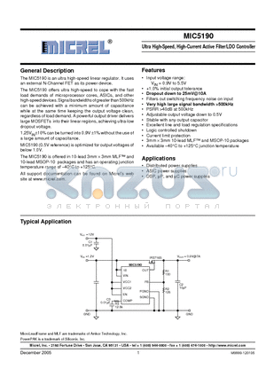 MIC5190YML datasheet - Ultra High-Speed, High-Current Active Filter/LDO Controller