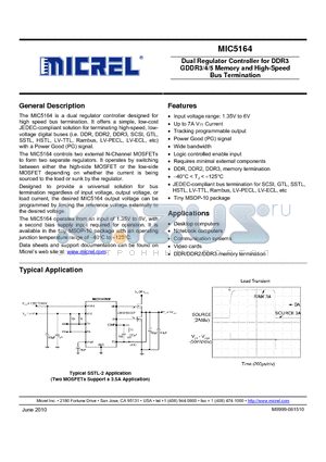 MIC5164 datasheet - Dual Regulator Controller for DDR3 GDDR3/4/5 Memory and High-Speed Bus Termination