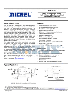 MIC5167_12 datasheet - 1MHz, 6A, Integrated Switch, High-Efficiency, Synchronous Buck DDR Memory Terminator