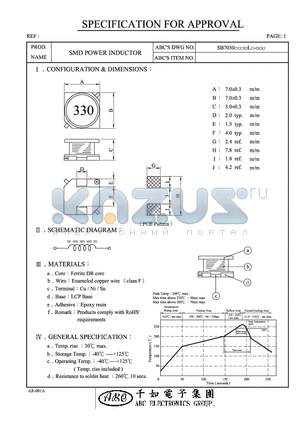 SB70304R7ML datasheet - SMD POWER INDUCTOR