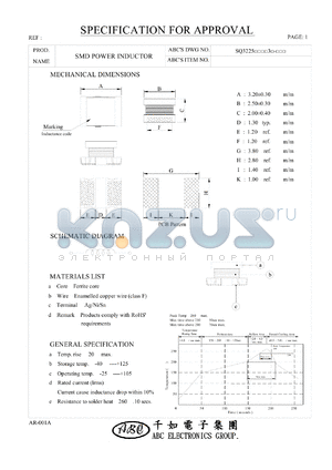 SQ32251R0M3 datasheet - SMD POWER INDUCTOR