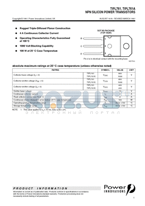 TIPL761A datasheet - NPN SILICON POWER TRANSISTORS