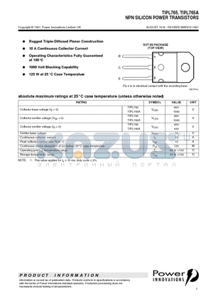 TIPL765 datasheet - NPN SILICON POWER TRANSISTORS