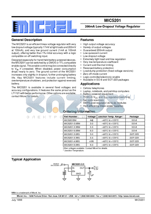 MIC5201 datasheet - 200mA Low-Dropout Voltage Regulator