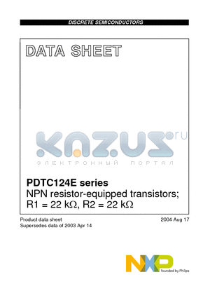 PDTC124E datasheet - NPN resistor-equipped transistors; R1 = 22 kY, R2 = 22 kY