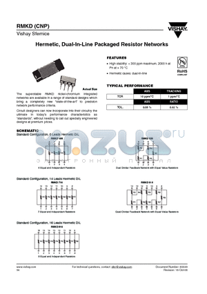 RMKD508-100MWL datasheet - Hermetic, Dual-In-Line Packaged Resistor Networks