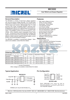 MIC5202-3.0YM datasheet - Dual 100mA Low-Dropout Regulator