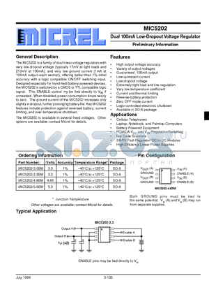 MIC5202-3.3BM datasheet - Dual 100mA Low-Dropout Voltage Regulator Preliminary Information