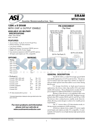 MT5C1009C-55/XT datasheet - 128K x 8 SRAM WITH CHIP & OUTPUT ENABLE