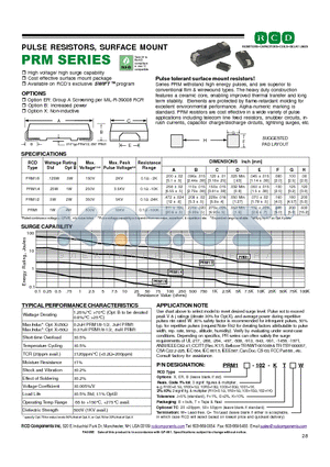PRM1X-1000-K datasheet - PULSE RESISTORS, SURFACE MOUNT