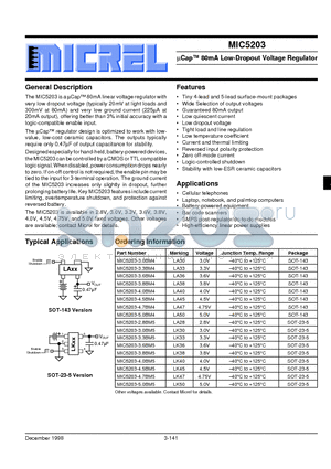 MIC5203-3.3BM4 datasheet - lCap 80mA Low-Dropout Voltage Regulator