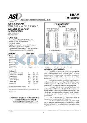 MT5C1009E-35L/IT datasheet - 128K x 8 SRAM WITH CHIP & OUTPUT ENABLE