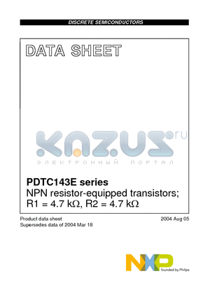 PDTC143ET datasheet - NPN resistor-equipped transistors; R1 = 4.7 kY, R2 = 4.7 kY